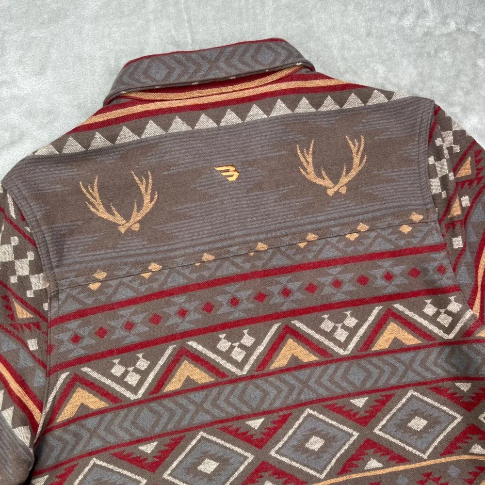 Burlebo Vintage Heavyweight Flannel Mens‎ Small Brown Aztec Southwestern Stretch